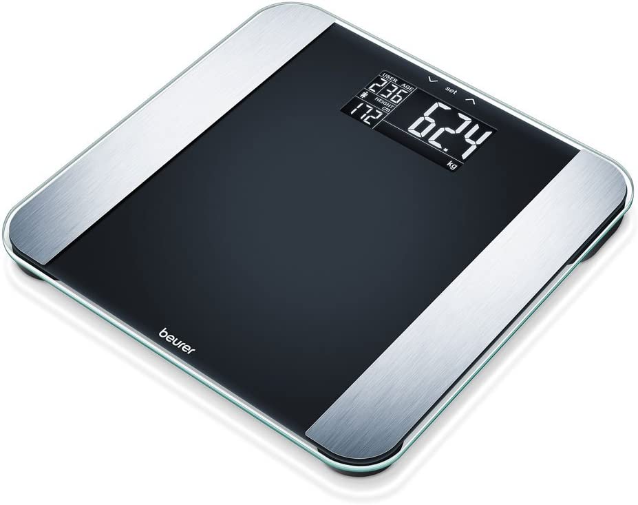 Beurer BF LE Limited Edition Glass Diagnostic Scales Body Fat Scales with AMR Calorie Display and Modern Black Display