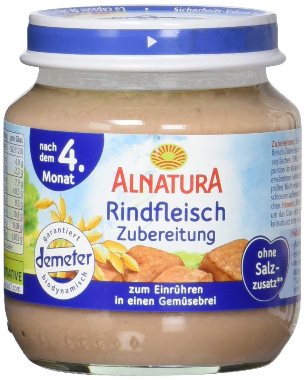 Alnatura Demeter Bio Rindfleischzubereitung, glutenfrei, 6er Pack (6 x 125 g)