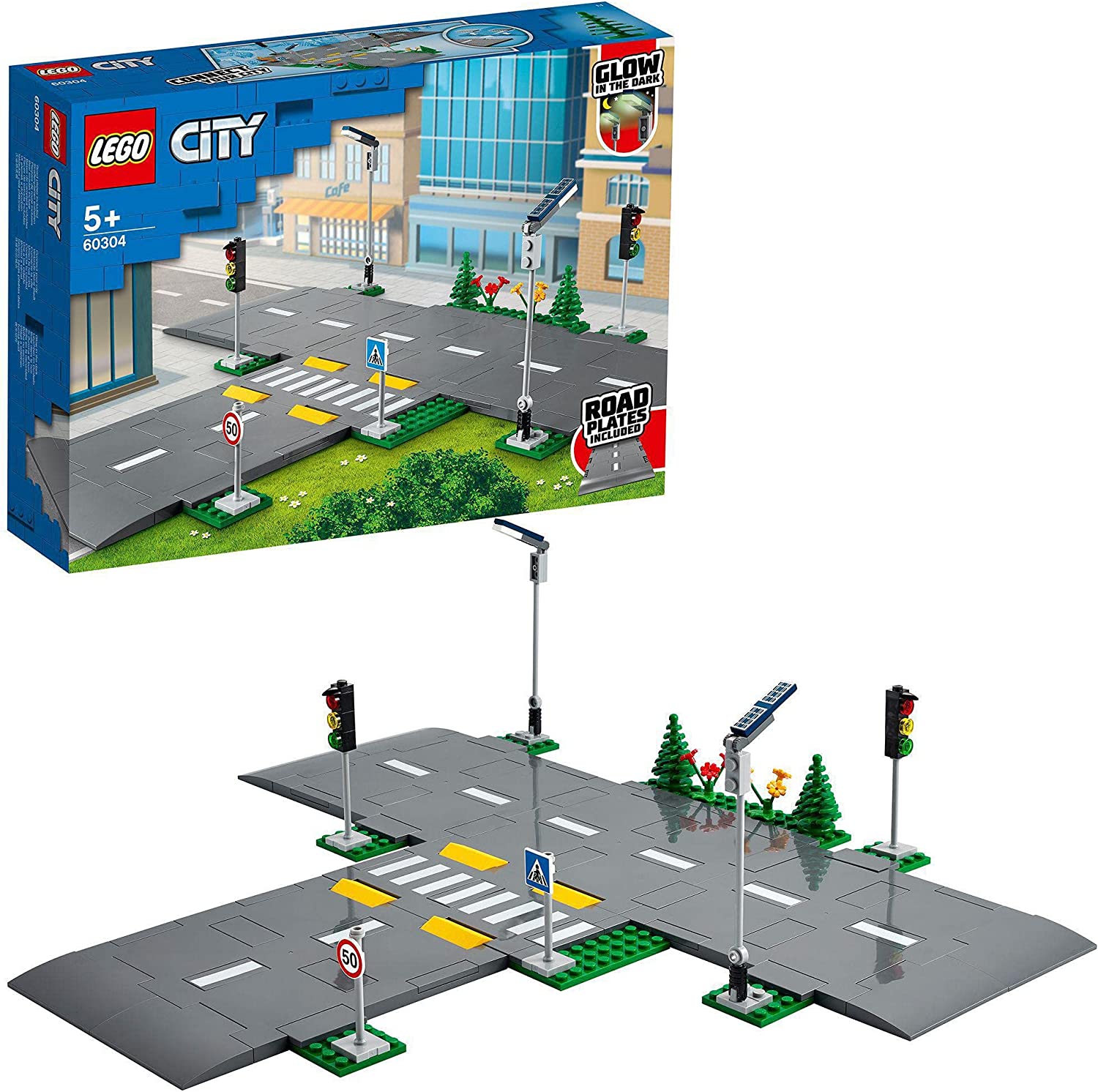 Lego 60304 City Road Cross with Traffic Lights Kit with Glow in the Dark Stones