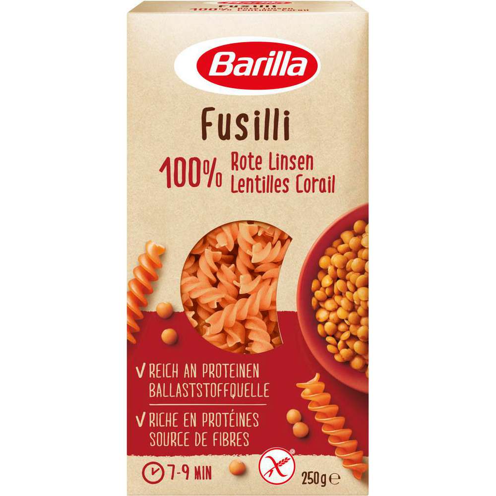 Fusilli, red lentil pasta