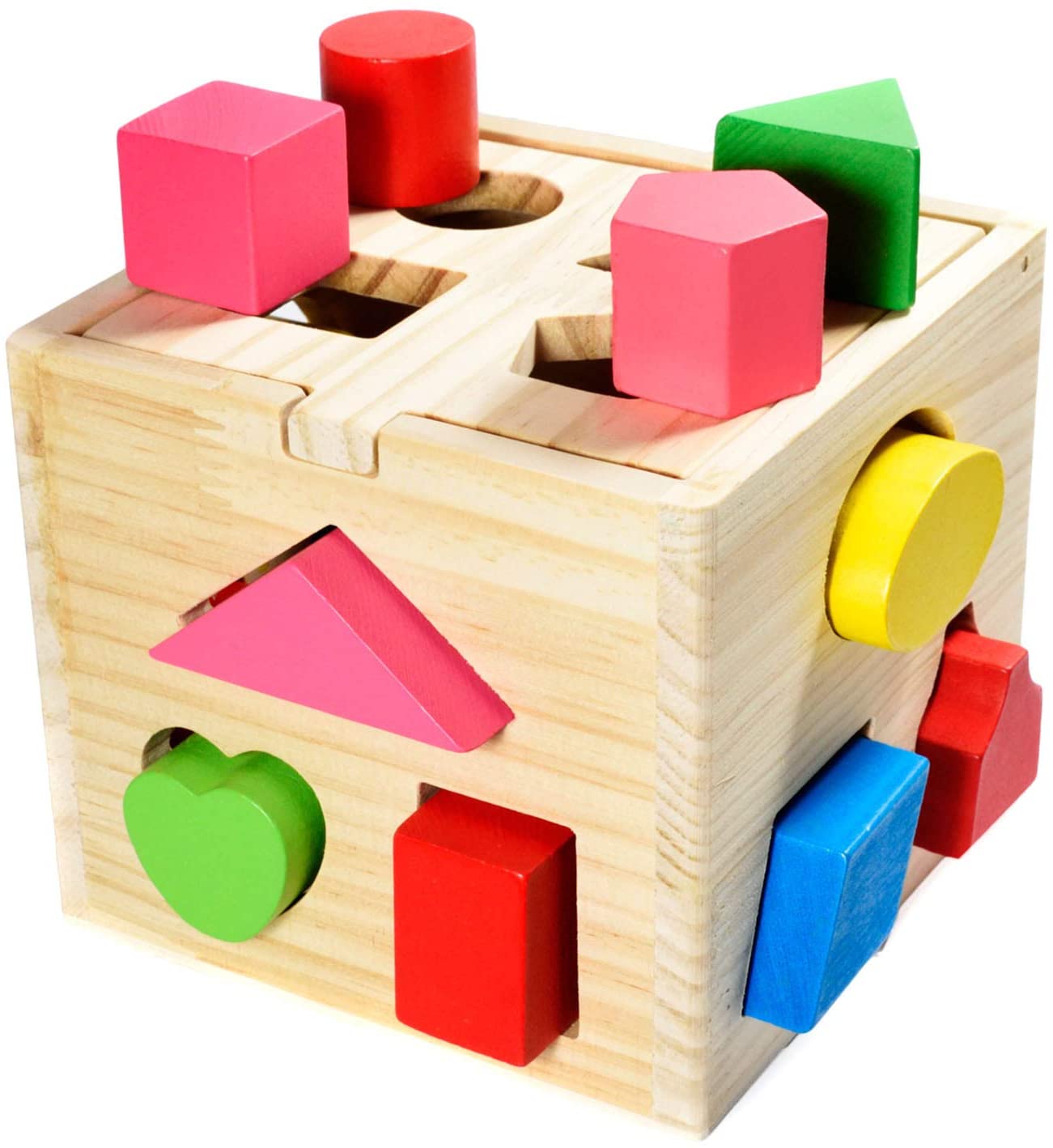 Wooden Cube Toy Cube Puzzle Plug-In Box for Baby & Toddler Wooden Toy Train Motor Skills Learning Toys to Promote Shape Recognition and Focus