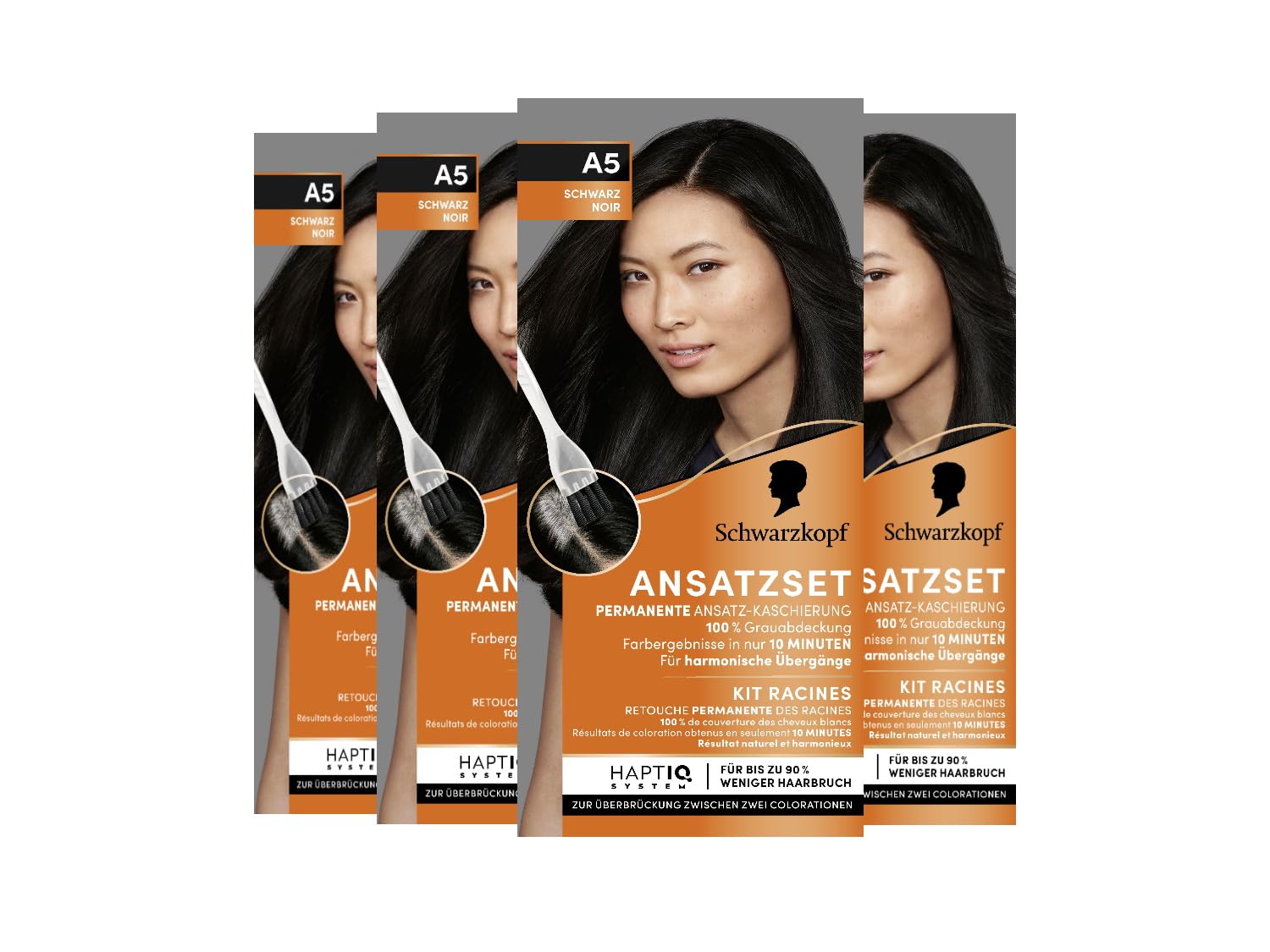 Schwarzkopf Root Set A5 Black Level 3 (4 x 45 ml), Permanent Hair Color for Concealing Hairline in Just 10 Minutes, Root Color for Harmonious Transitions