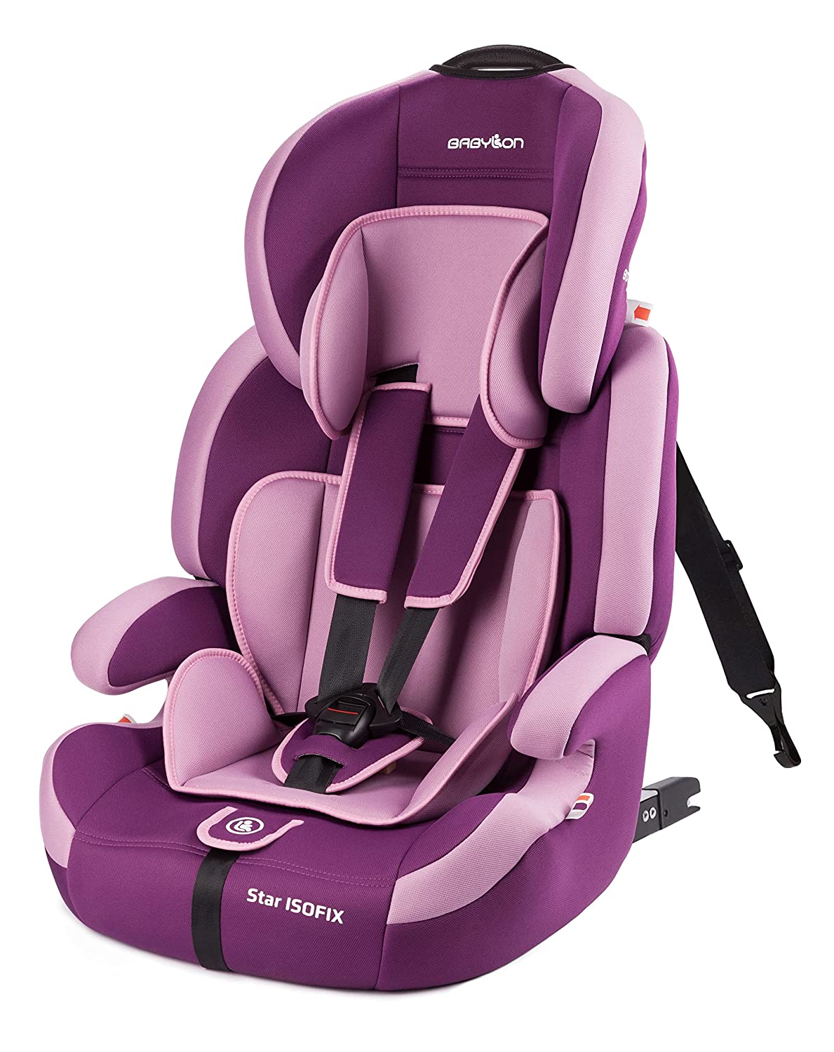 Babylon Star ISOFIX Child Car Seat Group 1/2/3, 9-36 kg Child Seat with Isofix and Top Tether 5-Point Seat Belt Car Seat Adjustable Headrest ECE R44/04 Purple