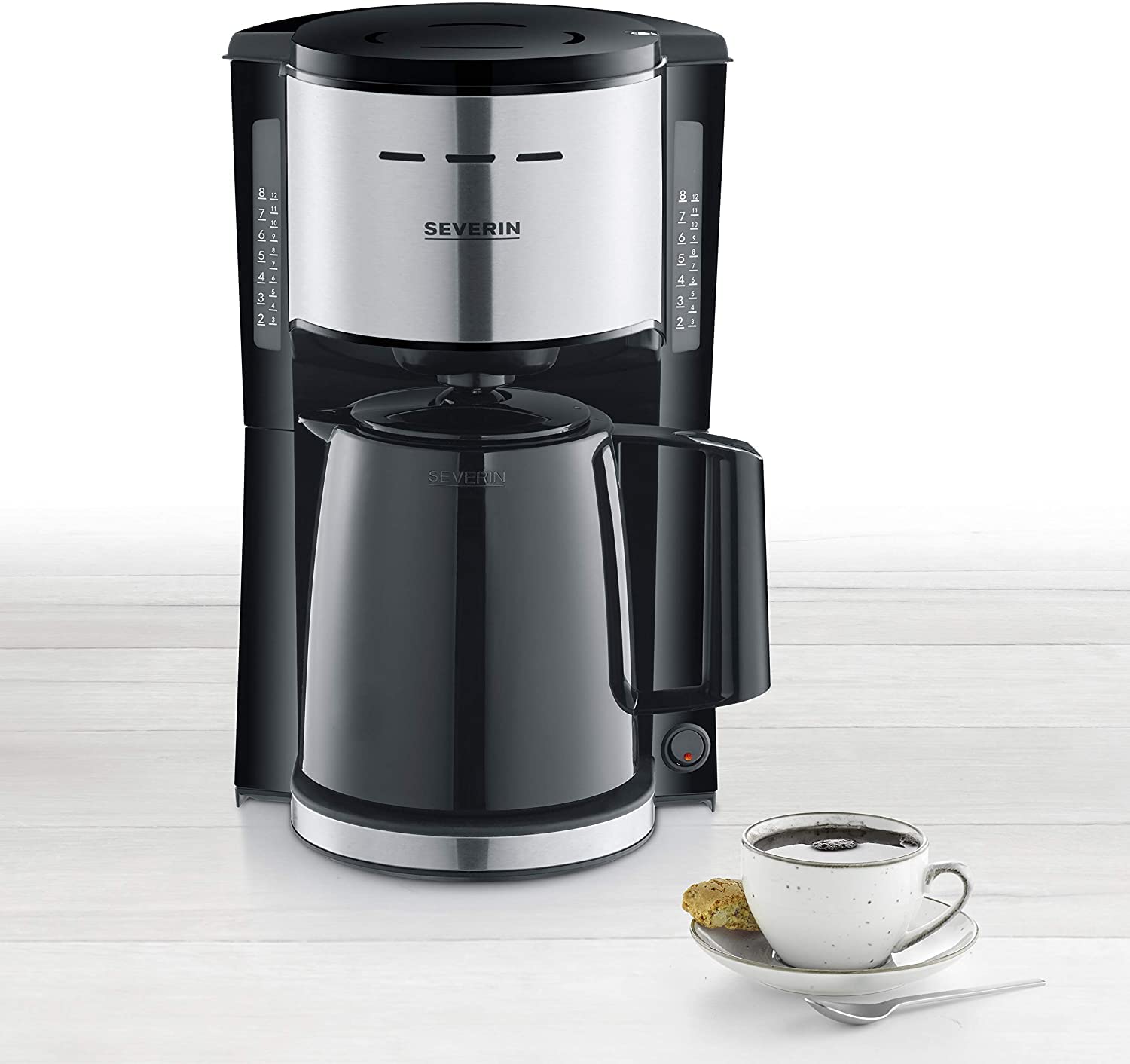 SEVERIN KA 9251 Filter Coffee Maker with Thermal Jug, Approx. 1,000 W, up to 8 Cups, Swivel Filter 1 x 4 with Drip Stop, Automatic Shut-Off, Brewing Lid