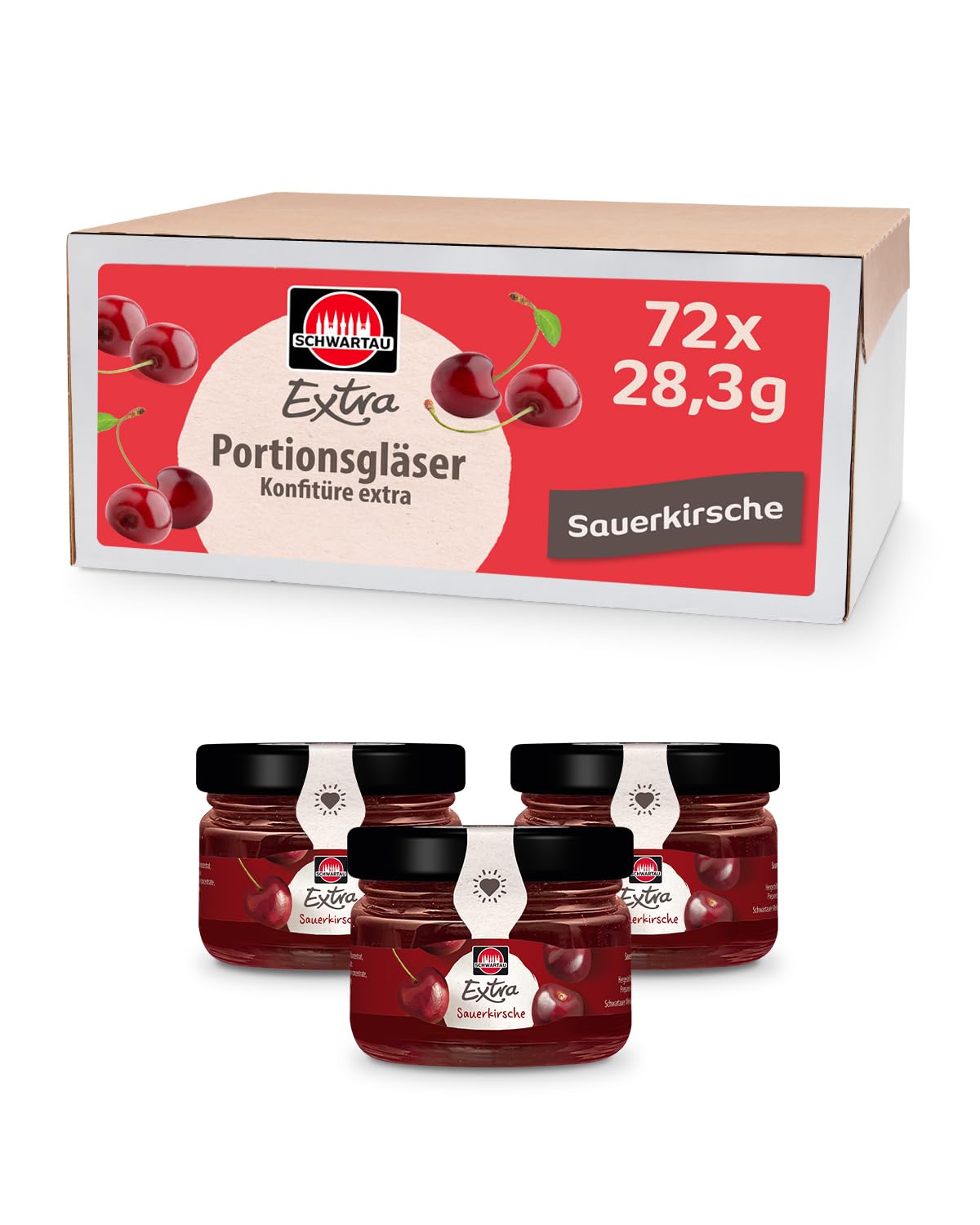 Extra Sour Cherry, Jam Portion Glasses, for Brunch, Café or Buffet, 72 x 28.3 g