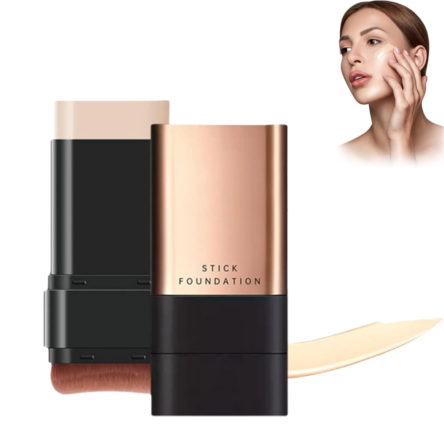 2025 Korean Moisturising, Lightweight Foundation Stick with Brush, Flawless Eraser Foundation Stick, Long-Lasting Moisturising Foundation Stick (01# Ivory Colour)