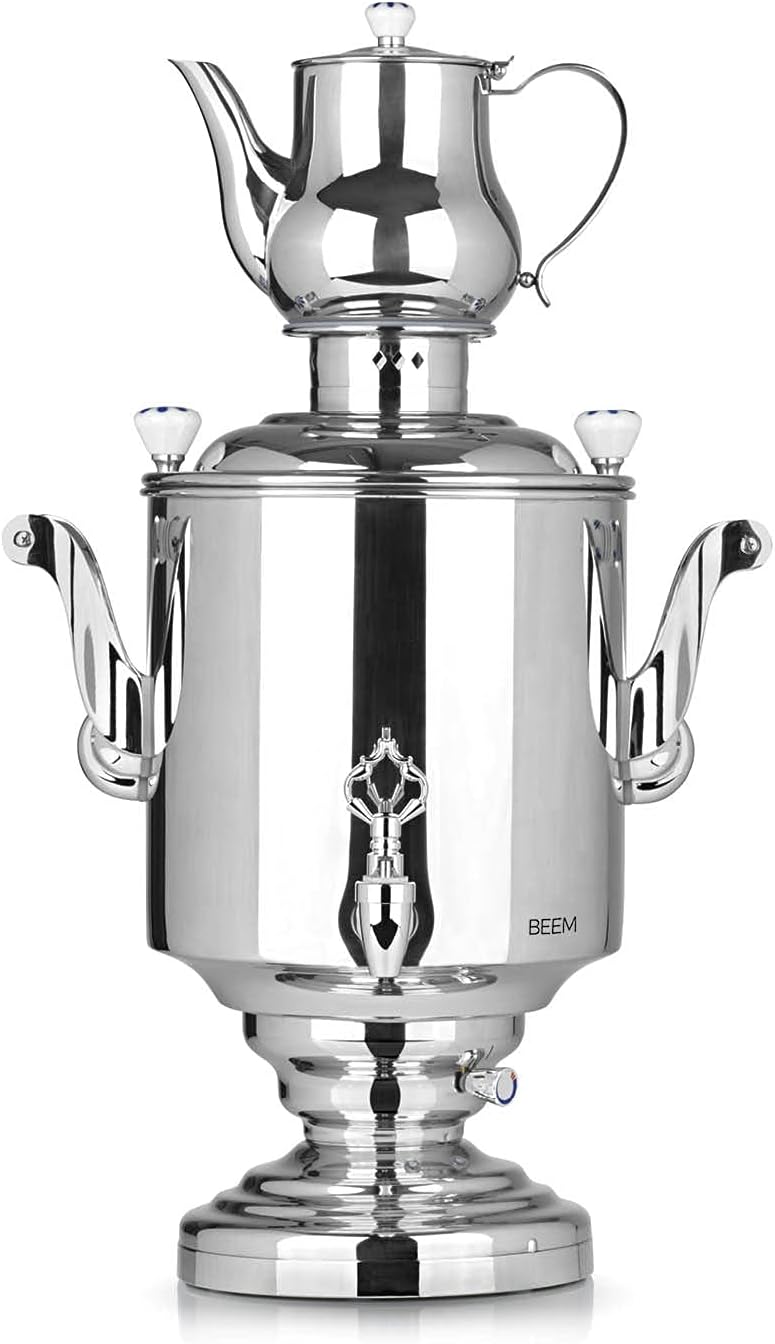 Beem Katharina Samowar - 15 Litres | Stainless Steel | Turkish Tea Kettle Electric | 3000 W | 2 L Teapot with Strainer Stainless Steel | 15 l Kettle | Tap