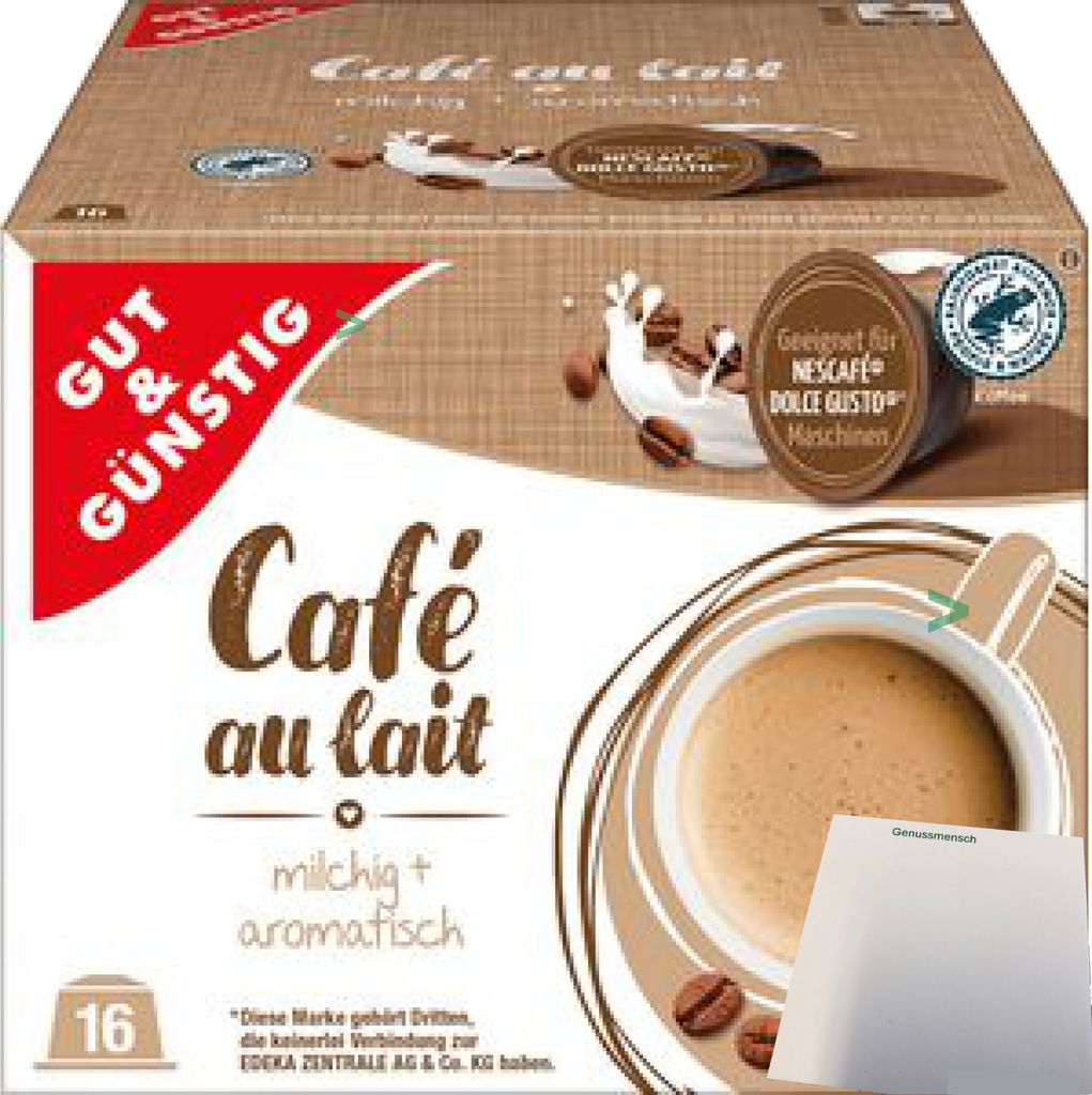 G&G Cafe au lait coffee capsules suitable for Nescafe Dolce Gusto (1x16 servings) + usy block