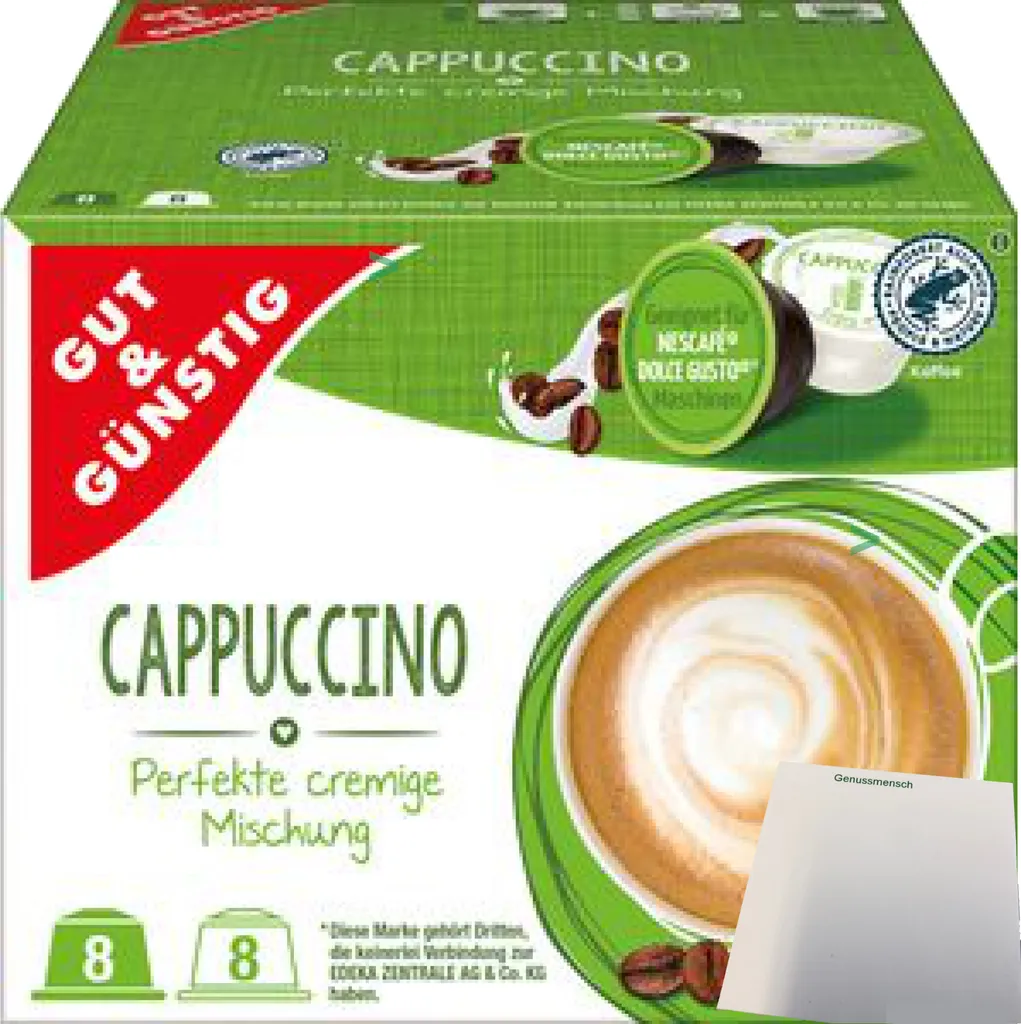 G&G Cappuccino coffee capsules suitable for Nescafe Dolce Gusto (1x8 servings) + usy block