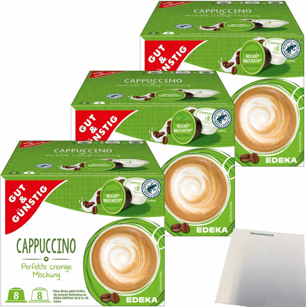 G&G Cappuccino coffee capsules suitable for Nescafe Dolce Gusto 3-pack (3x8 servings) + usy block