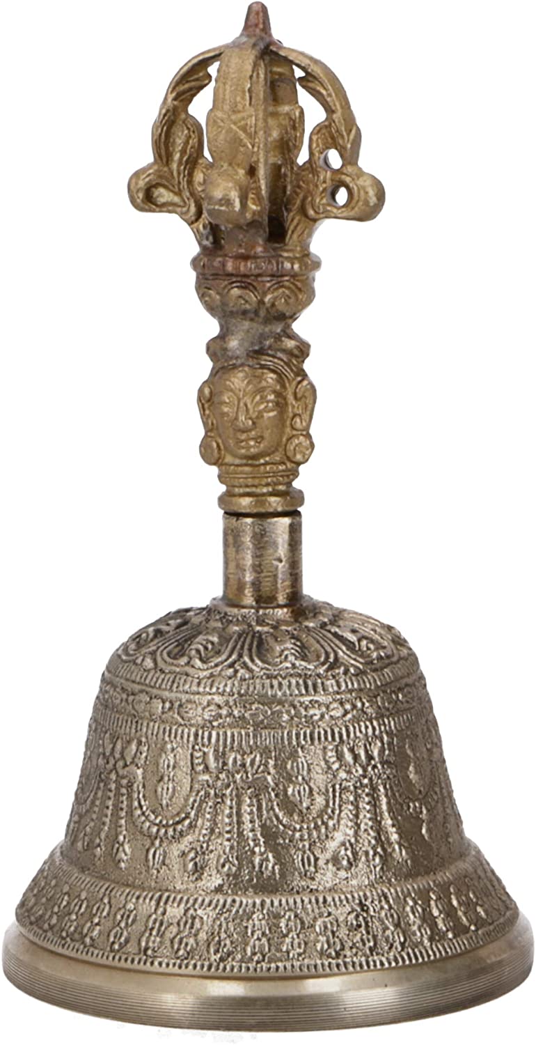 Guru Shop Tibetan Temple Bell Brass Singing Bowl with Accessories, 13 cm