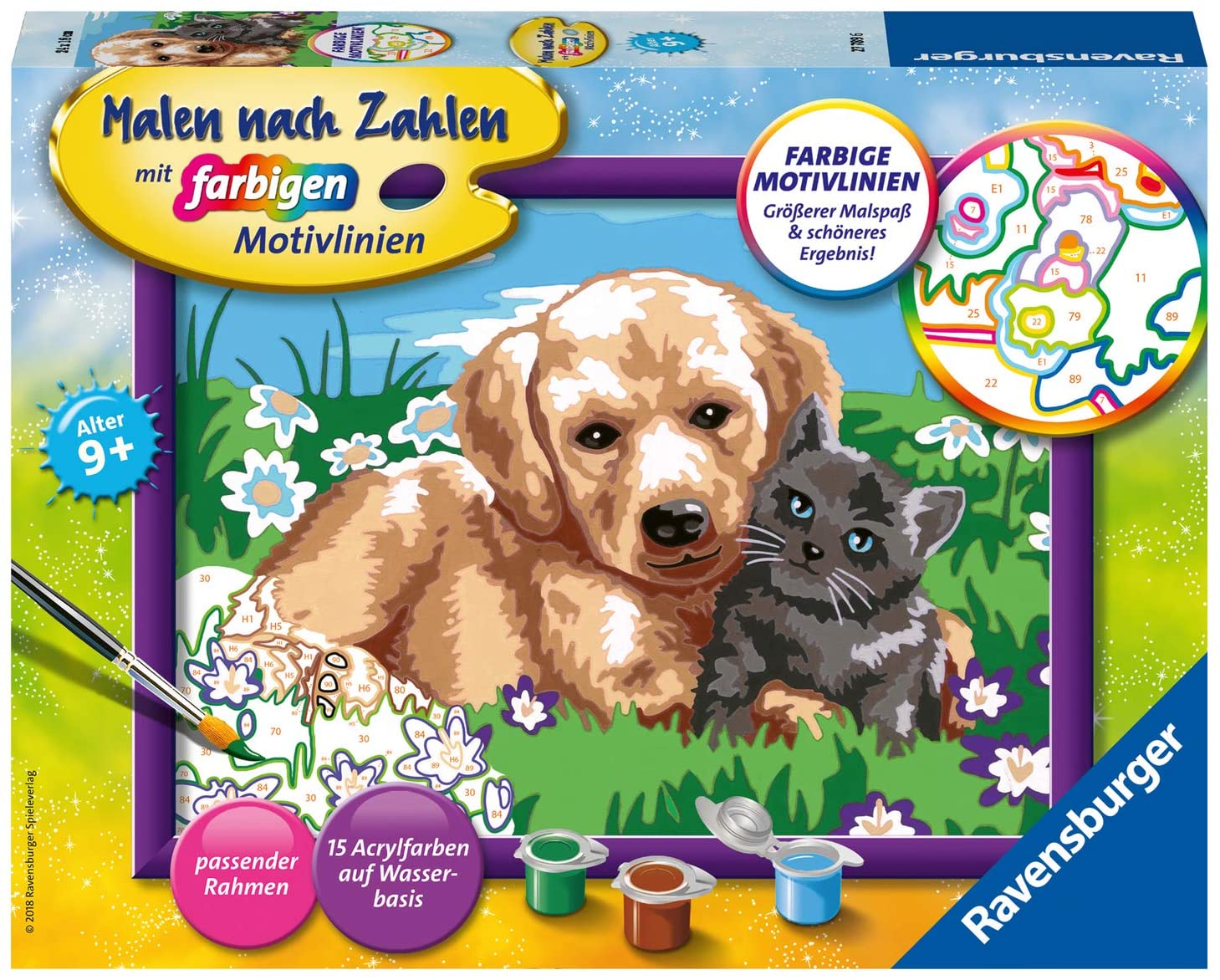 Ravensburger Paint by Numbers 28465 Dolphin, Cat and dog, multi-coloured