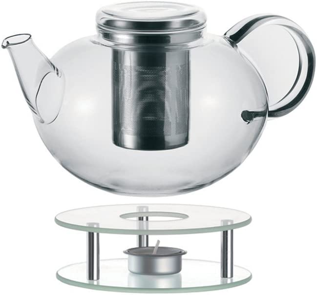 LEONARDO HOME Leonardo Moon 014666 Teapot with Warmer Set of 2 2 L Handmade Heat-Resistant Glass and Stainless Steel