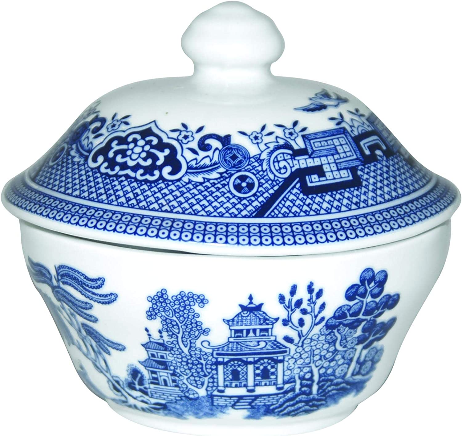 Churchill Fine China Earthenware Covered Sugar Bowl, 5.5 Inches, Blue Willow