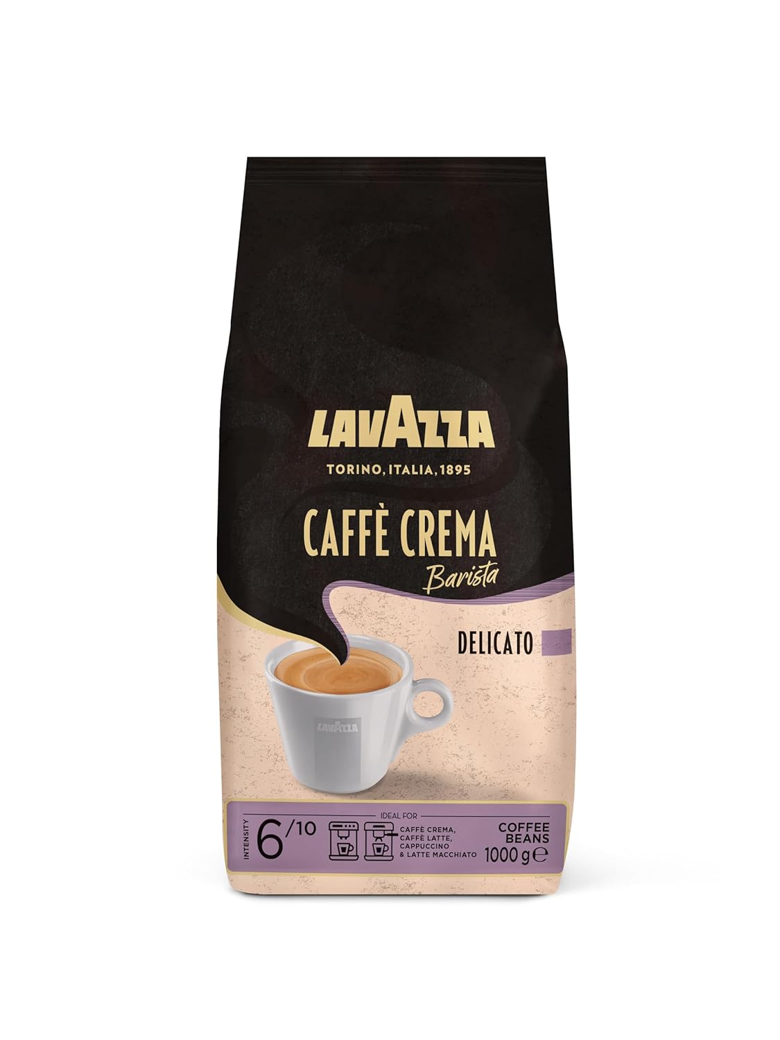 Lavazza, Caffè Crema Barista Delicato, Arabica & Robusta Coffee Beans for Espresso Machines, with Chocolate & Cocoa Flavors, Balanced Flavor, Intensity 6/10, Medium Roast, 1 kg Pack