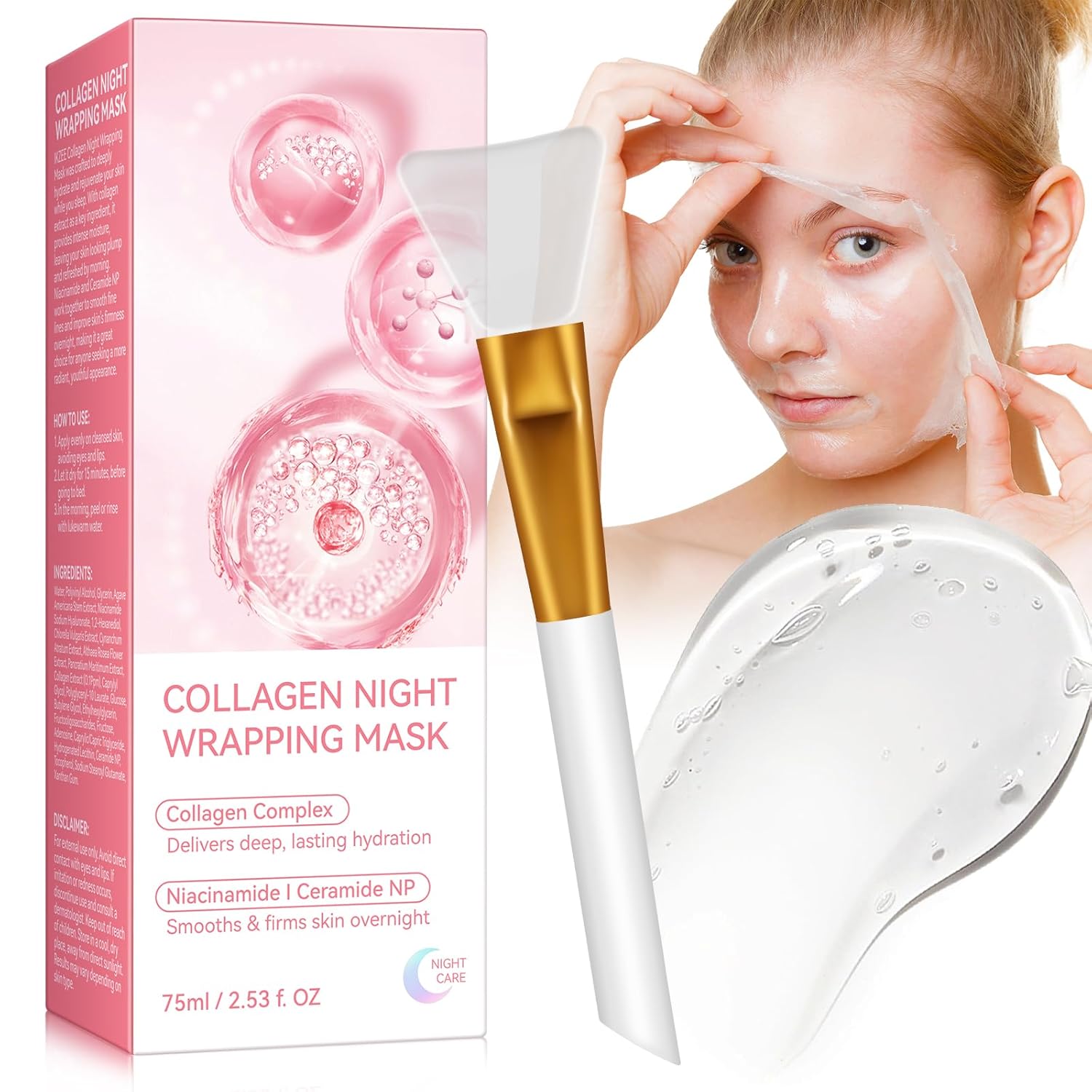 Collagen Mask, Collagen Mask, Collagen Night Wrapping Mask, Peel Off Collagen Mask for the Night, Intensive Treatment, Radiant Skin - 2.53 fl oz