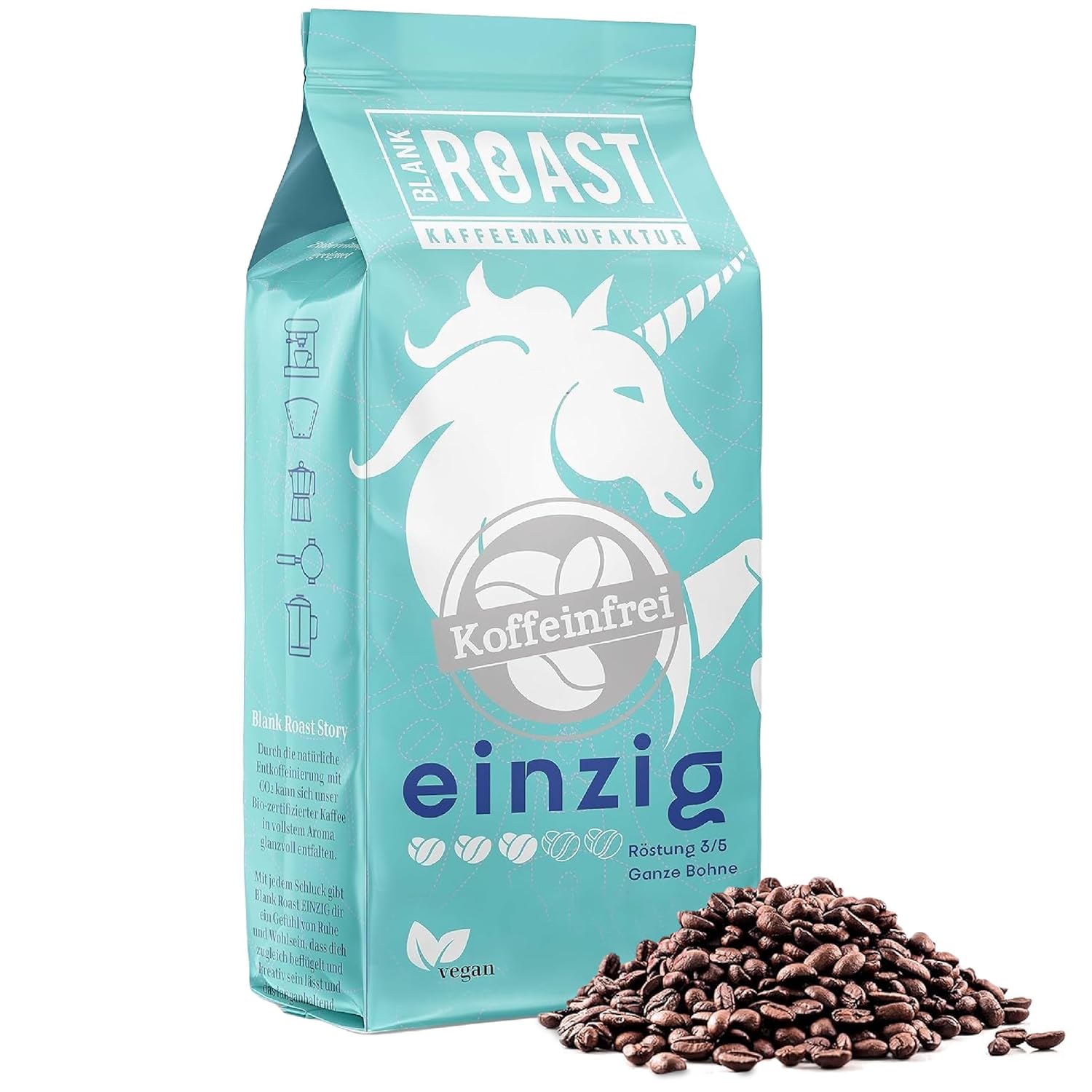 Blank Roast - Unique - 1 kg - Coffee Beans Caffeine-free - 100% Arabica from Peru - Gentle & Environmentally Friendly Decaffeinated - Low Acid with Full Cream - Ideal for Any Type of Preparation