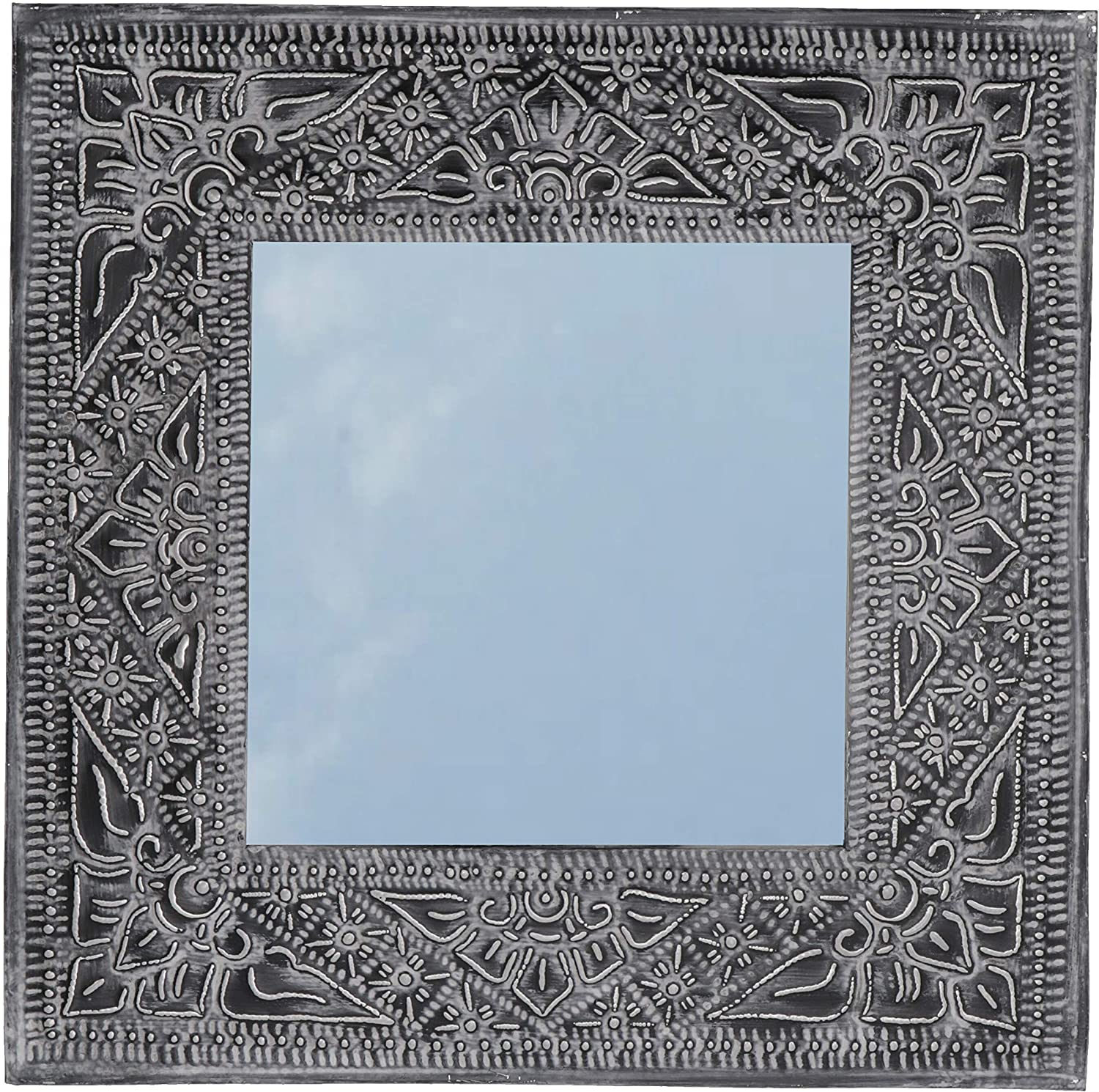 Guru-Shop Model 1 Mirror with hand Embossed Aluminium Frame 40 x 40 x 1 cm 