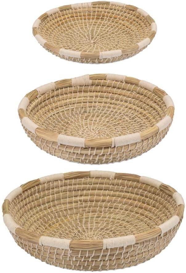 Gruener Handel Flechtkorb Kaisagras + Baumwolle - Natur - Handarbeit - Fair Trade (Set - alle drei Größen)