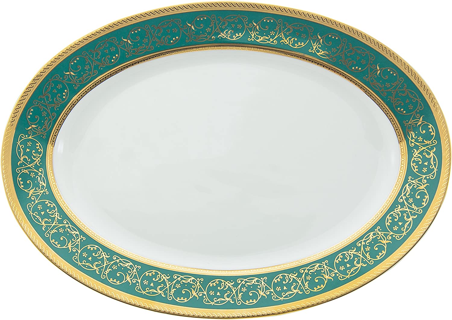 Bohemia Saphyr Greca Small Serving Plate, Porcelain, Green, 32 x 23 x 3 cm