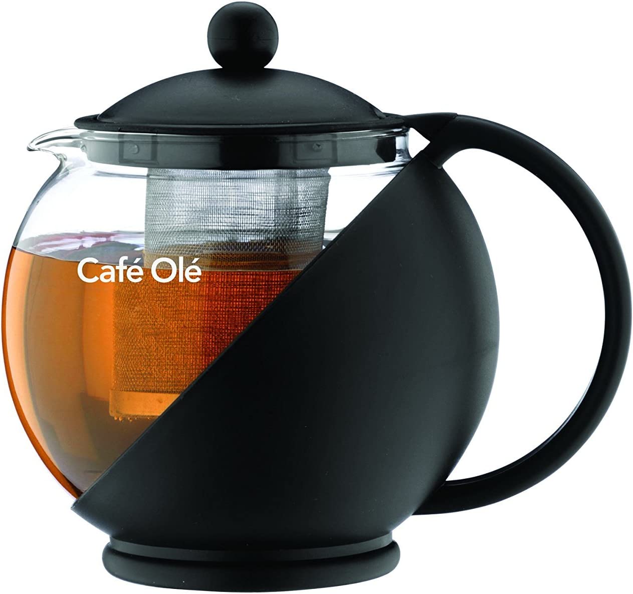 Cafe Ole Grunwerg Café Ole loose-leaf daily round teapot infusion basket glass teapot, black, 1.20 liters
