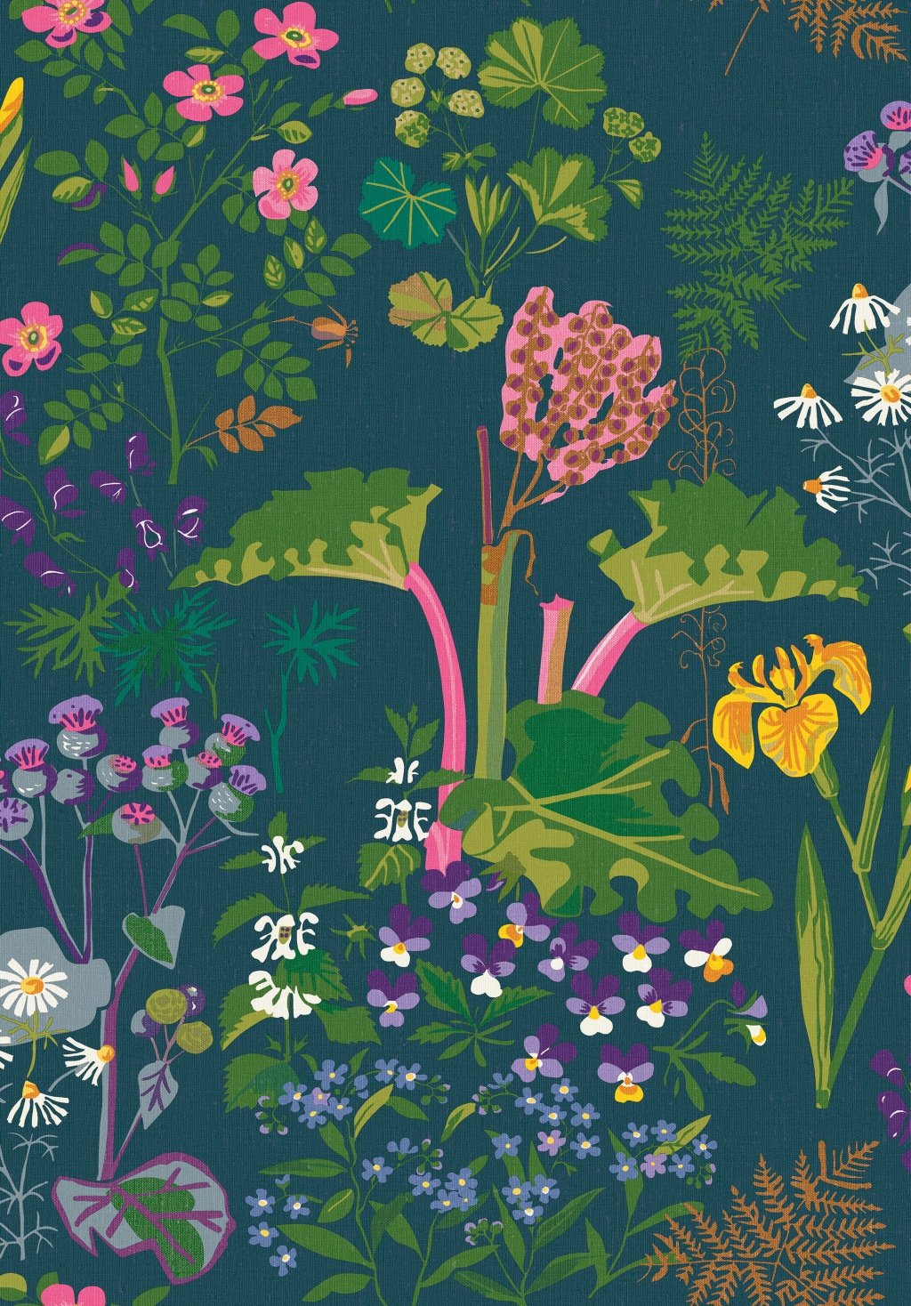 Gocken Jobs 1791 Non-Woven Wallpaper Flowers And Rhubarb Multicolor On Blac