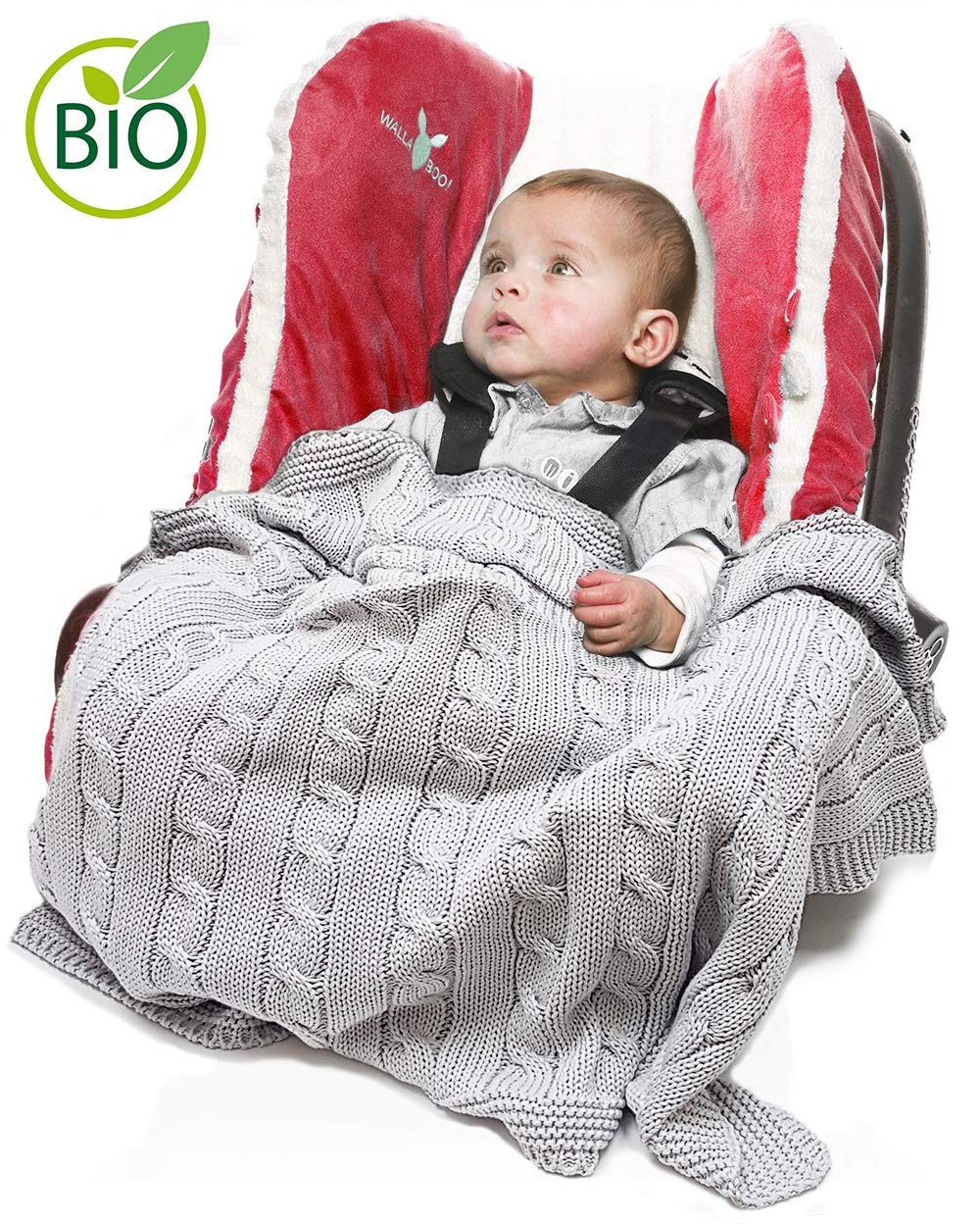 Wallaboo Noa Baby Blanket Knitted Blanket Made of 100% Organic Cotton 70 x 90 cm Made in Germany