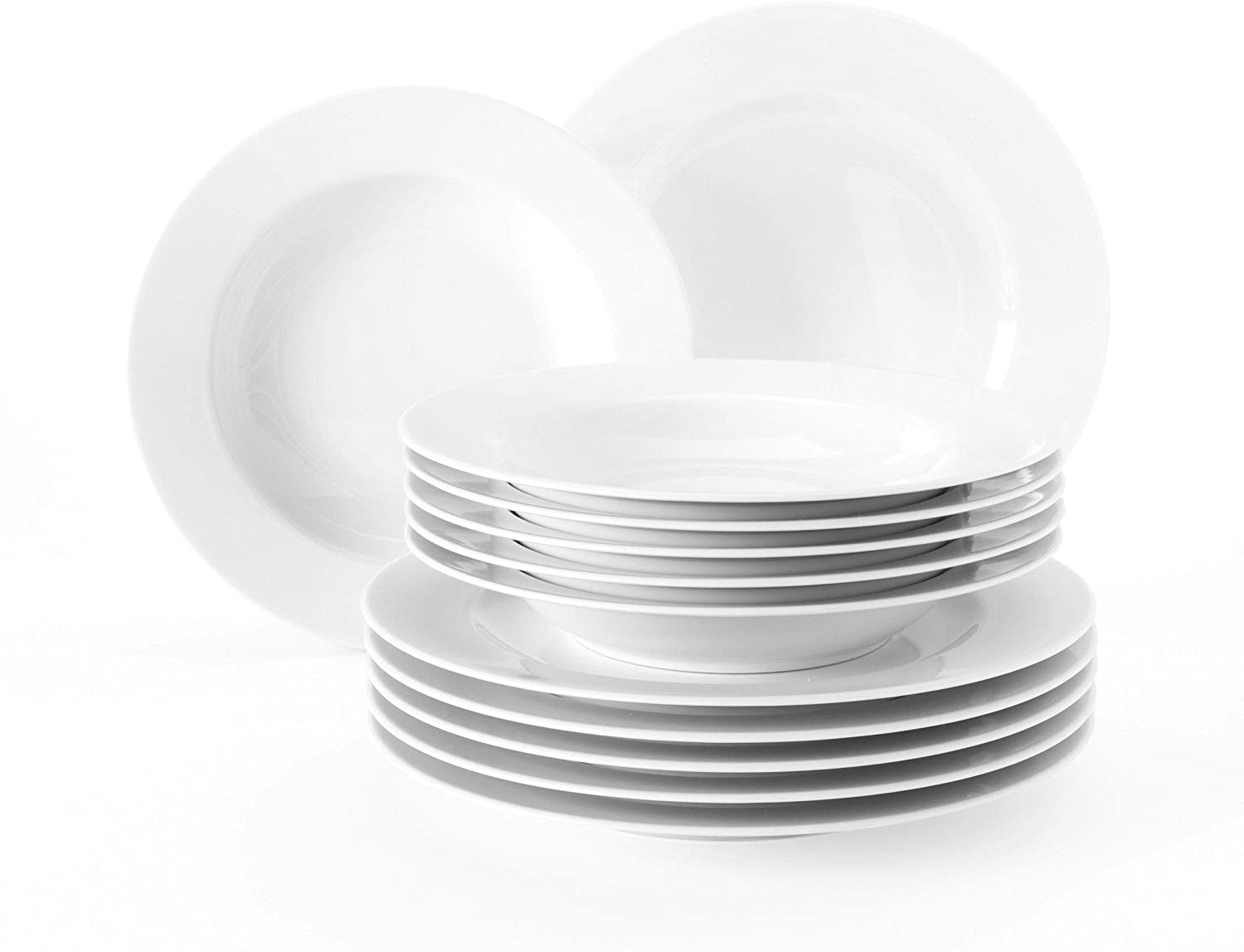 Seltmann Weiden 001.741309 Liane Dinner Service 12 Pieces White | Set for up to 6 People | Rondo Series | Includes 6 Dinner Plates and Soup Plates, Hard Porcelain
