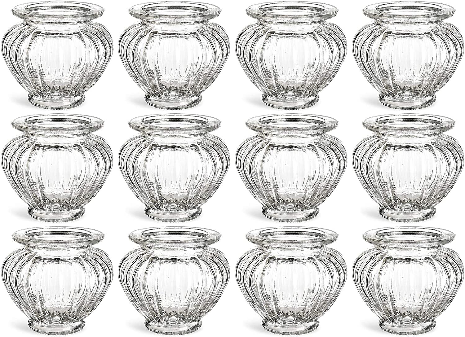 Annastore 12 x Tea Light Holders Made of Glass in Vintage Look, Height 9 cm, Bulky - Tea Light Glasses (12 Glasses + Taffeta Ribbon in Cream)
