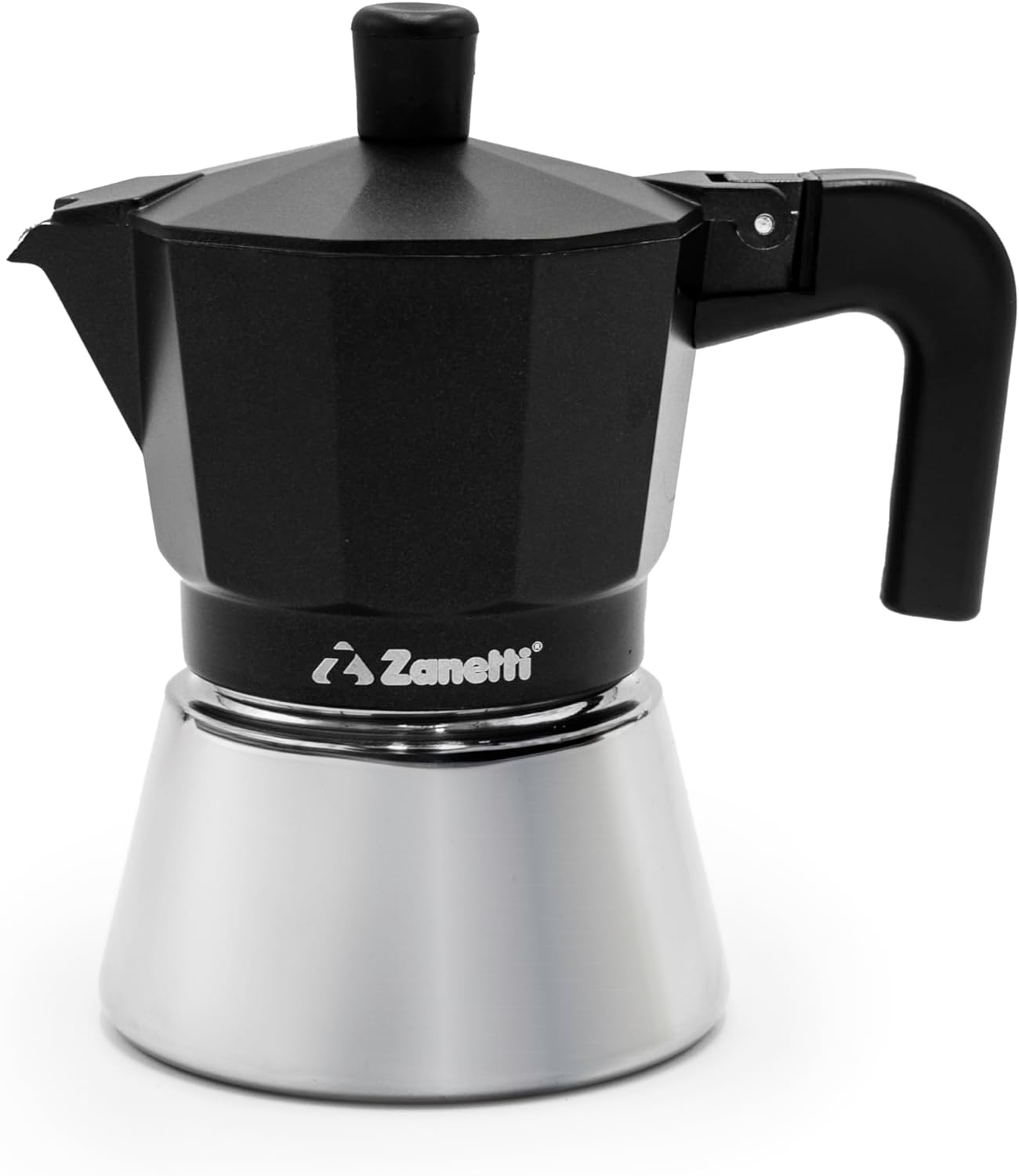 Zanetti, Star Espresso Maker for Induction, 3 Cups, Espresso Maker with Stainless Steel Kettle and Ergonym Handles, Suitable for Induction Cookers, 3 Cups, Color: Black