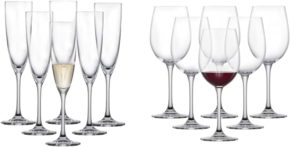 Schott Zwiesel Classic Champagne Glasses with Moussing Point and Classic Red Wine Glass, Classic Crystal Glasses for Red Wine Or Water