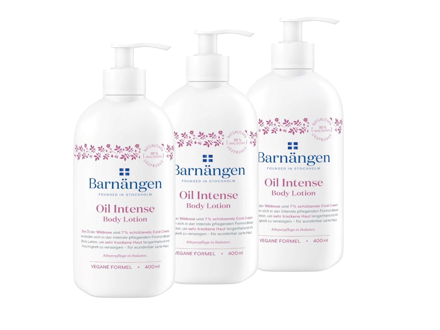 Barnängen Body Lotion Oil Intense, 3 x 400 ml, with Cold Cream and Rose Petal Fragrance, for Dry to Very Dry Skin, Veragen Formula, Dermatologically Tested
