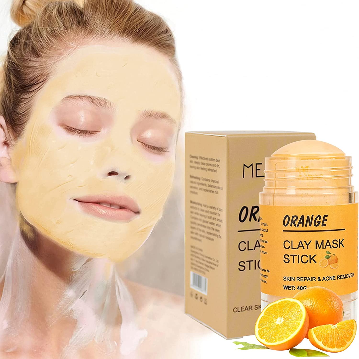 Fast Track Grüner Tee Reinigender Maskenstab,Orange Reinigender Tonstab Maske,Grüner Tee Maskenstift,Porenloser Tiefenreinigender Maskenstift für Mitesserentferner und Hautpflege (Orange Gesichtsmaske)
