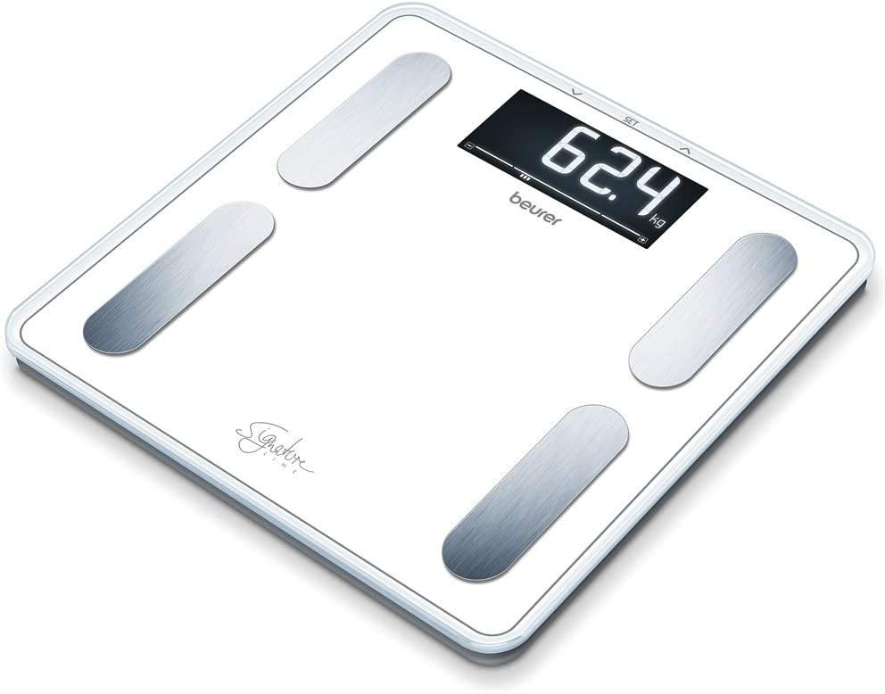 Beurer BF 400 White Signature Line Diagnostic Scales, Precise Body Analysis for up to 10 People, with Extra Large Inverse LCD Display, Load Capacity up to 200 kg