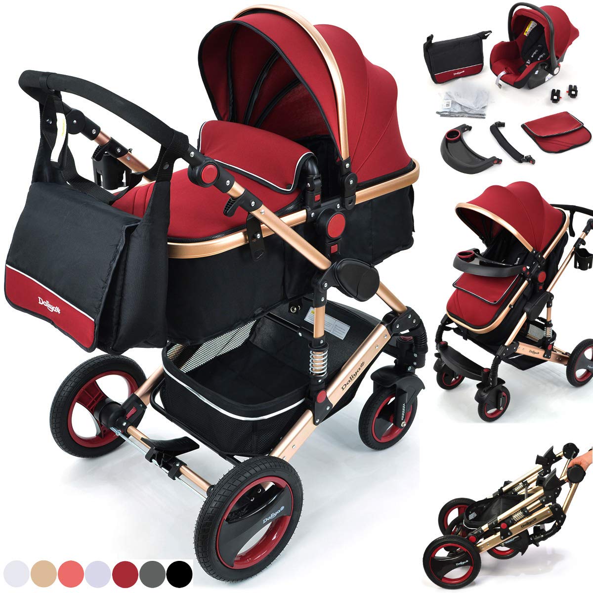 Daliya Bambimo 3-in-1 Pram, Giant 14-Piece Set with Baby Seat in Various Colours, Including Changing bag/rain cover/table.