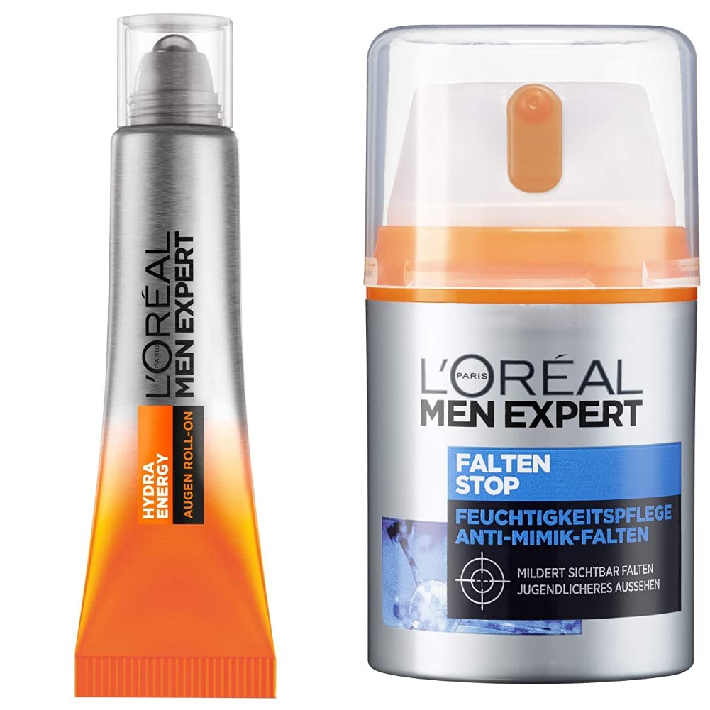 l\'oréal L \ 'Oréal Men Expert Eye Roll-On Against Tied Skin for Men, 10 Ml & Face Care Against Wrinkles, Anti-Aging Moisturiser for Men, Instant Anti-Dark Circles and Anti-Wrinkle Effect, 1 x 50 ml