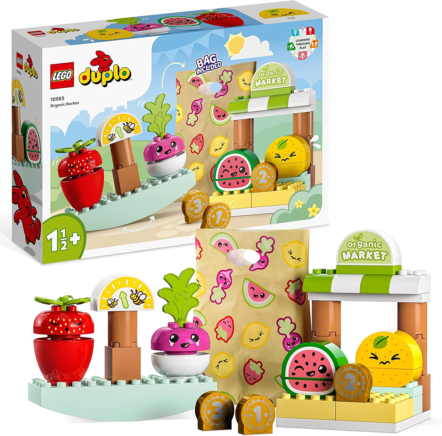 LEGO 10983 Duplo My First Biomarkt, Toy Shop Set for Boys and Girls, Educational Toy for Toddlers from 1.5 Years, Fruit and vegetable accessories