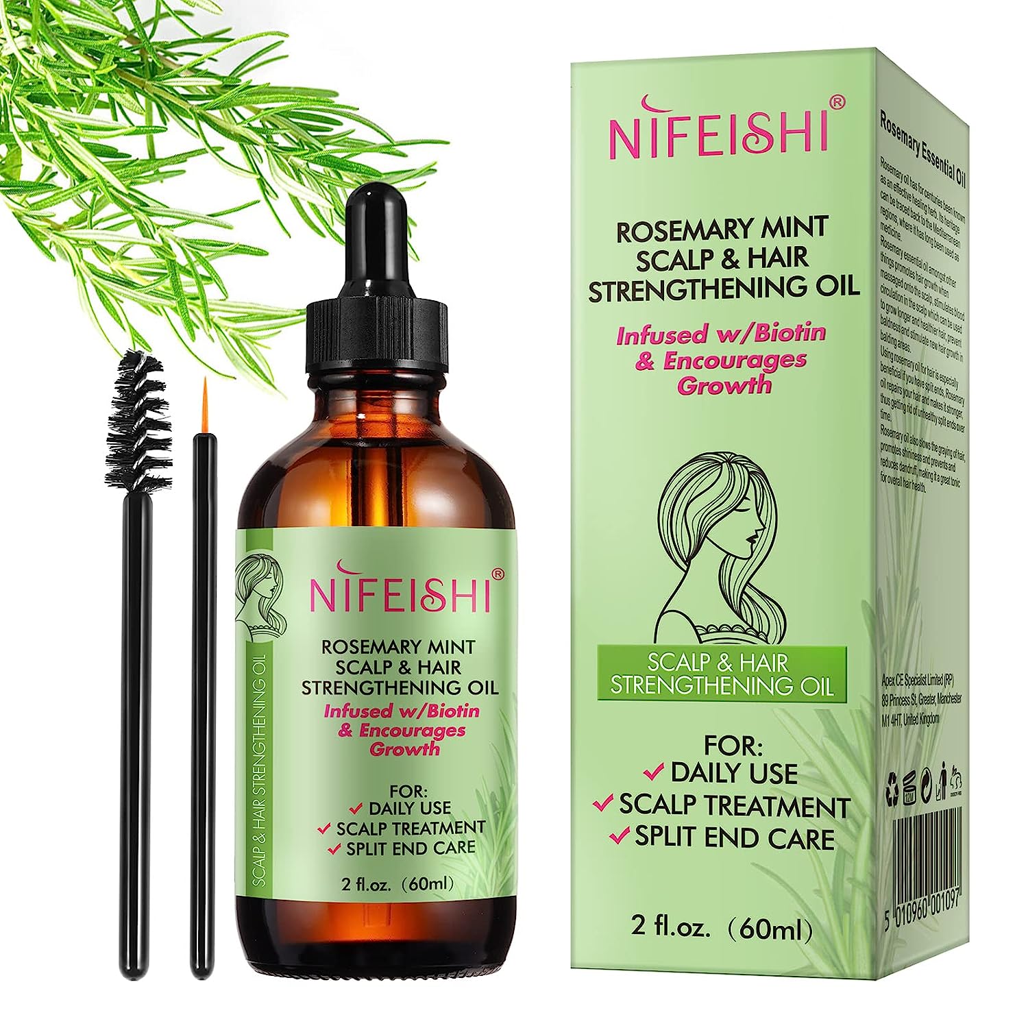 Rosemary Oil Hair, Rosemary Oil for Hair Growth, 100% Pure Essential Rosemary Oil for Hair Care, Nourishes The Scalp, Eyebrows and Eyelash Growth, 60 ml