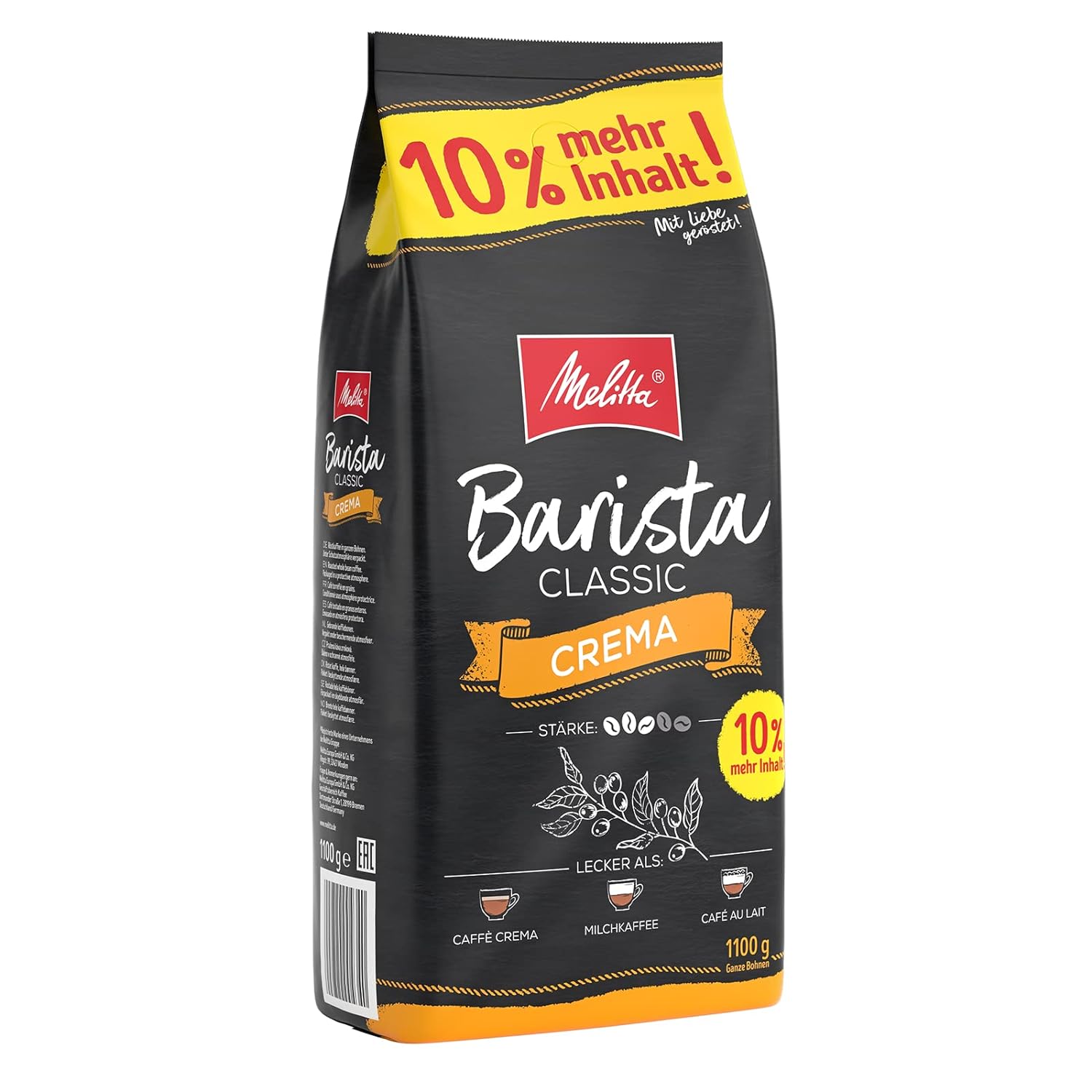 Melitta Barista Classic Crema, Whole Coffee Beans 1.1 kg, Unground, Coffee Beans for Fully Automatic Coffee Machine, Medium Roast, Strength 3