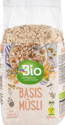 dmBio Muesli, base without raisins, 600 g