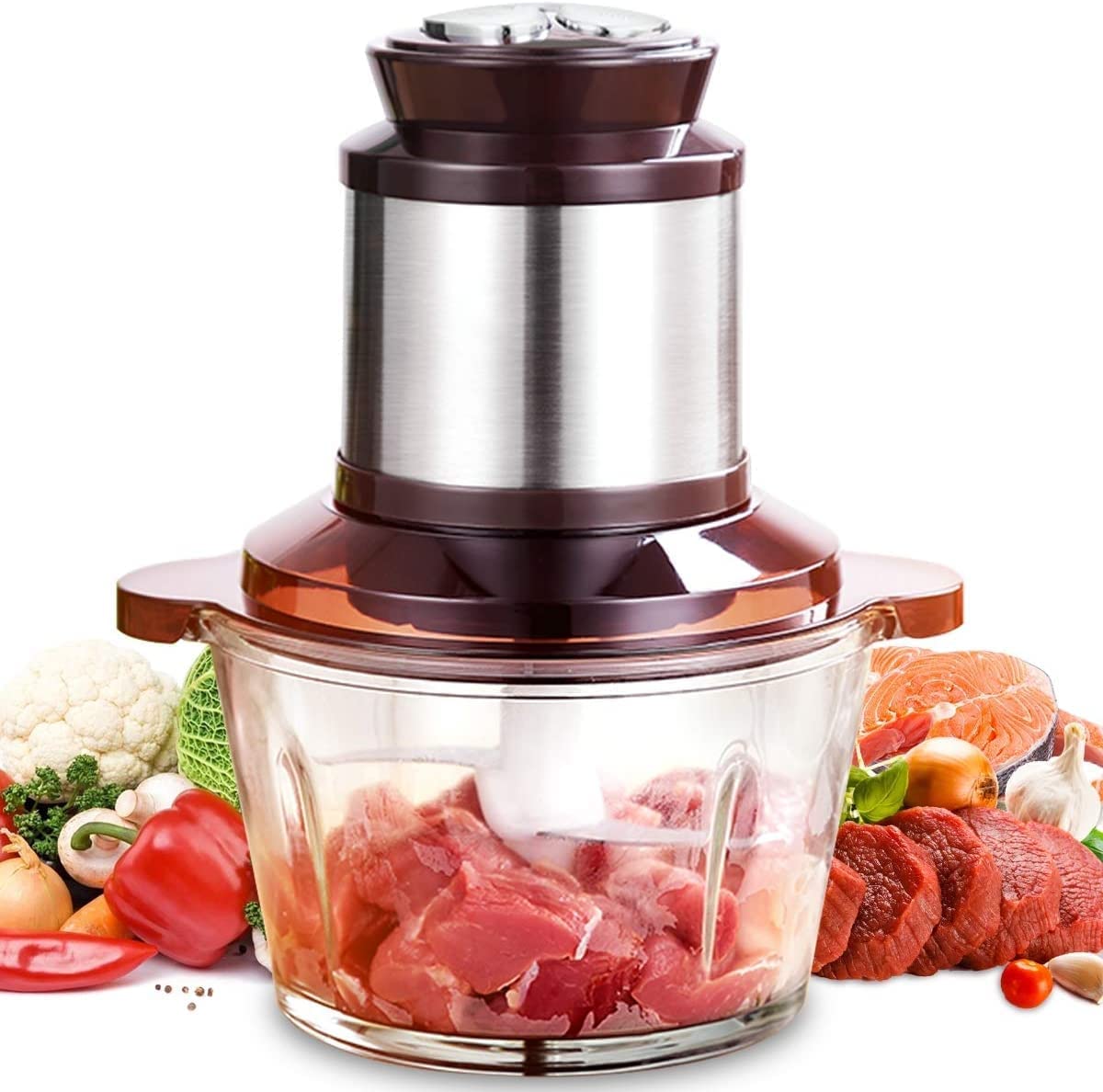 Patsnap 300 W Universal Electric Chopper with 2 L Glass Container, Electric Multi Chopper with 3 Speed Levels and 4 Stainless Steel Blade, Suitable for Vegetables, Fruit and Meat