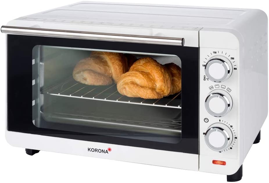 Korona 57156 Multifunctional Toast Oven, Black, Stainless Steel, 24 Litres, Small Pizza Oven, Compact Oven, Mini Grill Oven, Grill Rack, Baking Tray, Pizza Stone, 1500 Watt