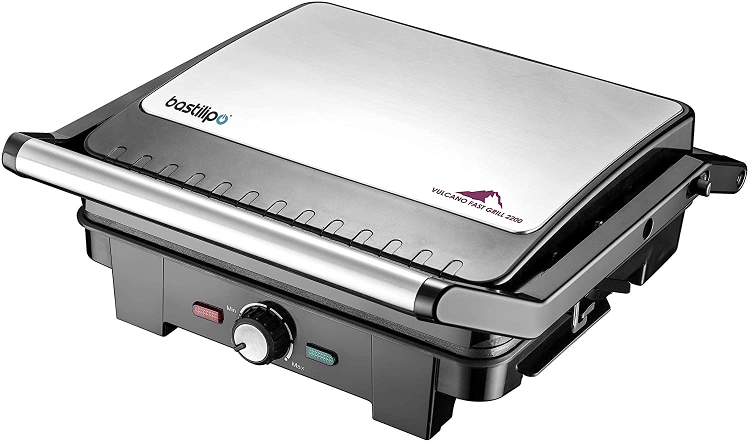 Bastilipo - Vulcano Fast Grill 2200 - Double Electric Grill - Sandwich Toaster - Grill - 2200 W Power with 180 Degree Opening and PFOA-Free, Non-Stick Coating Plates 0609