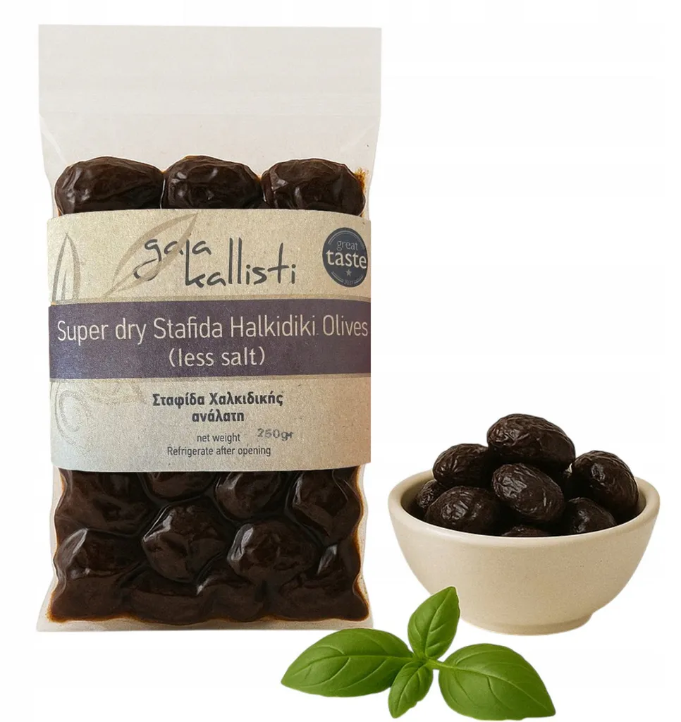 Gaia Kallisti, Black Olives with Pits 250g – Dried Greek Halkidiki Olives | Natural, Vegan