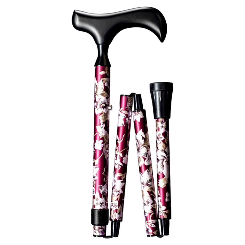 Gastrock Foldable Walking Stick Deluxe Slim Folding Stick Neck Flora Bordeaux