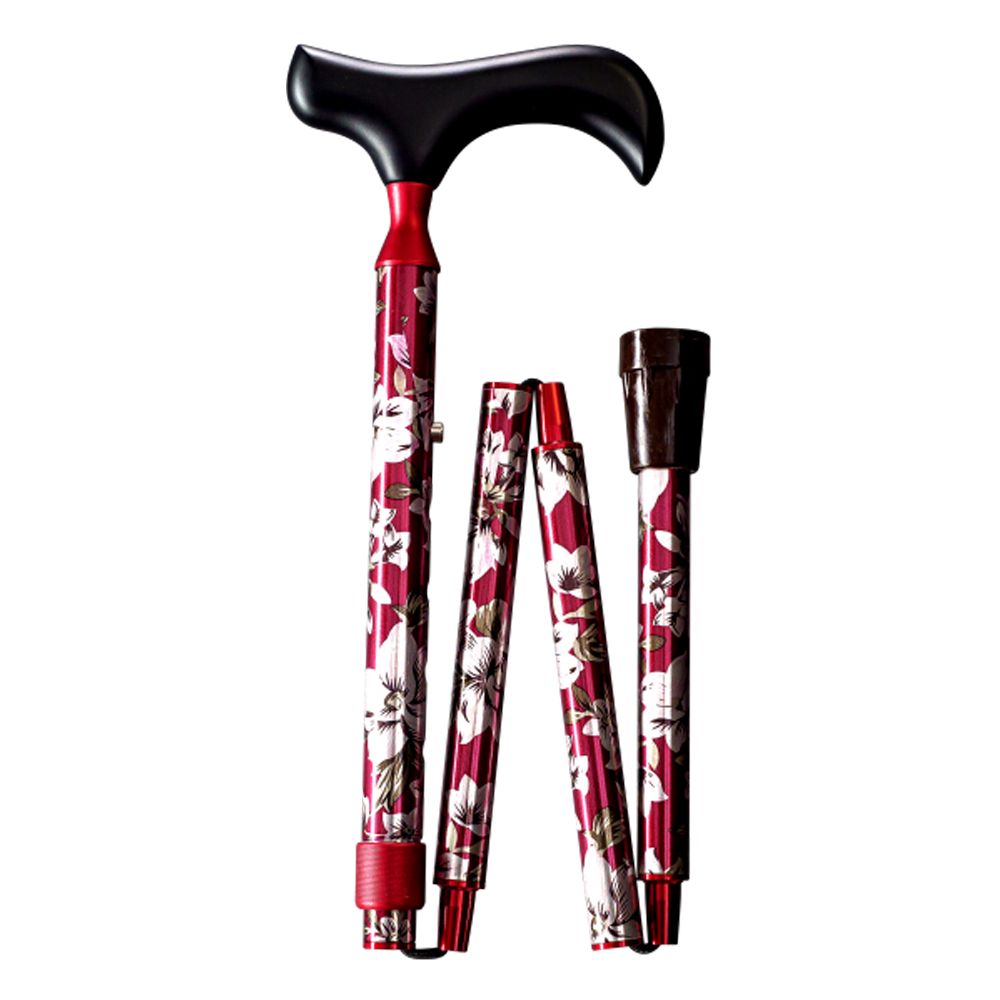 Gastrock Foldable Walking Stick Deluxe Slim Folding Stick Neck Flora Red