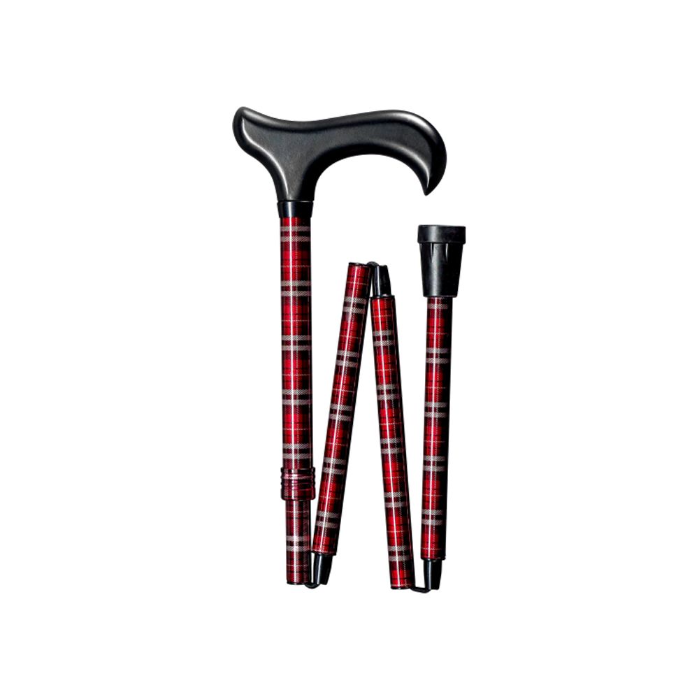 Gastrock Walking Stick Deluxe Slim Folding Stick Checked Red