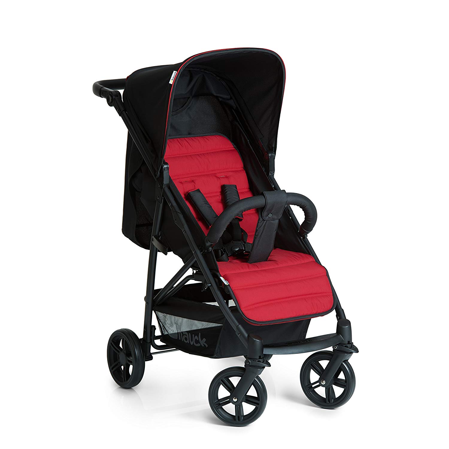 Hauck Buggy Rapid 4, Maximum Load 25 kg, Quick Folding, Compact, Height Adjustable, Reclining Position from Birth, Large Shopping Basket, Black Red