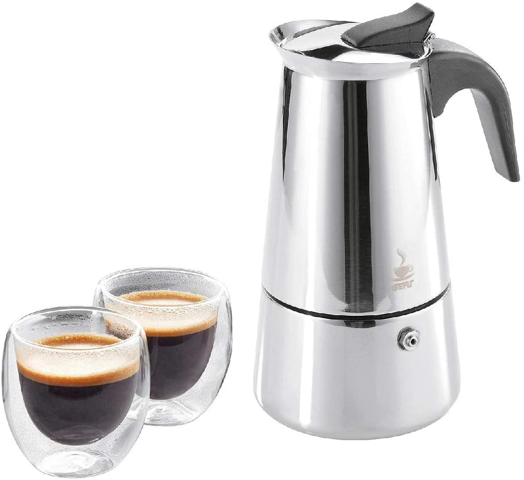 Gefu Emilio Espresso Maker Size 4 Cups and 2 Espresso Glasses