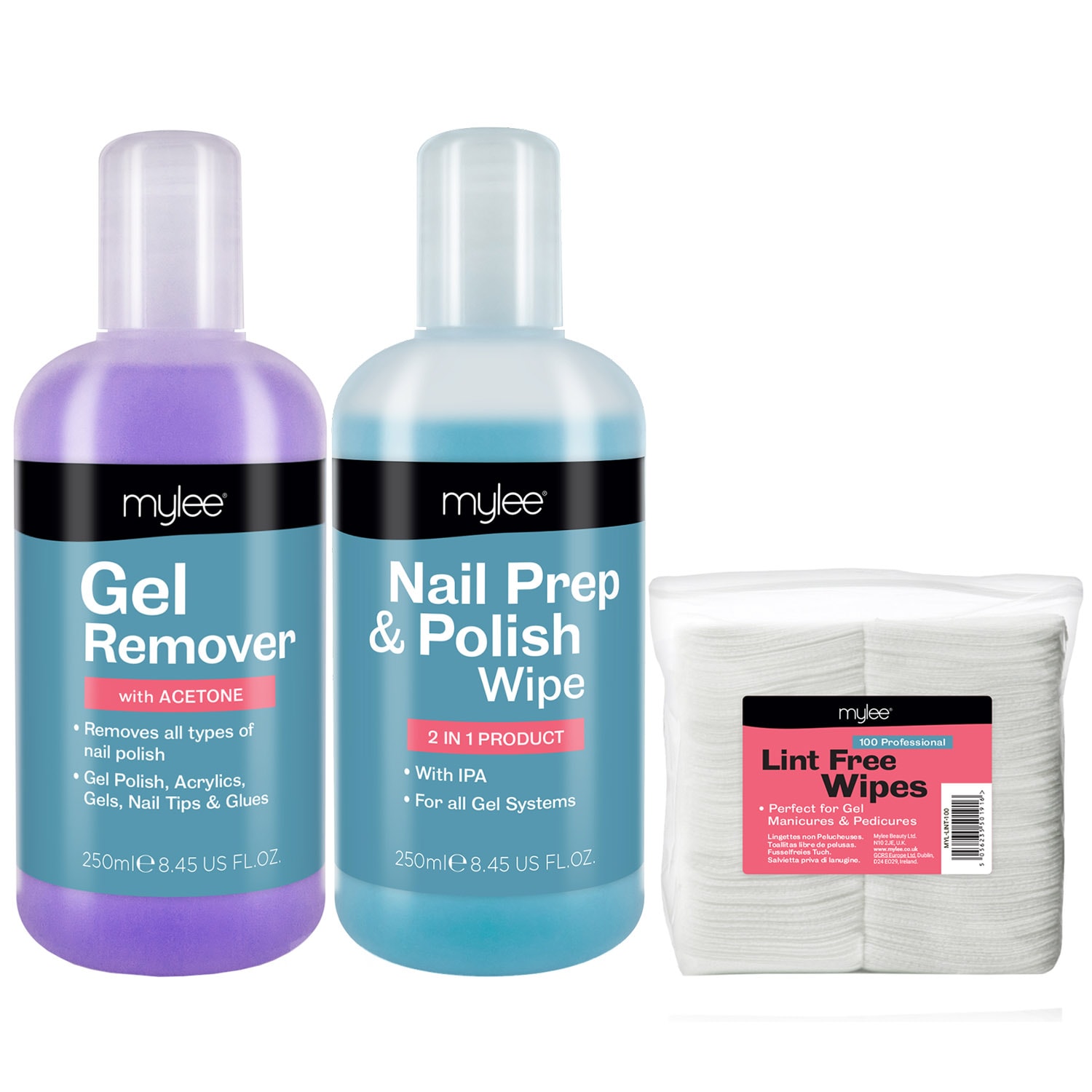 MYLEE Gel Set with Prep & Wipe, remover and lint-free pads